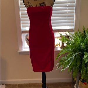 red cocktail dress with black strips